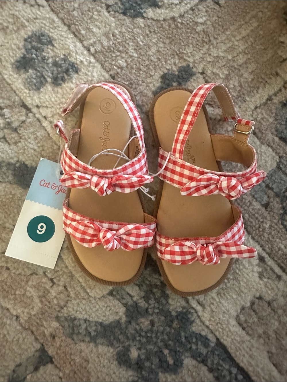 Cat & Jack Red Gingham Bow Strap Girls' Sandals